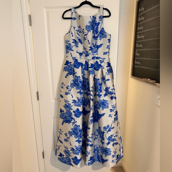 Eliza J Dresses & Skirts - Eliza J Ivory and Cobalt Blue Floral Fit-and-Flare Midi Dress